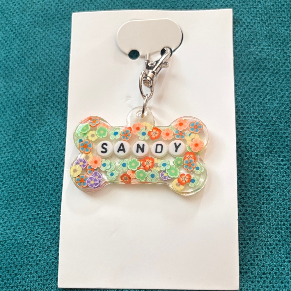 Floral Dog Tag with Clip